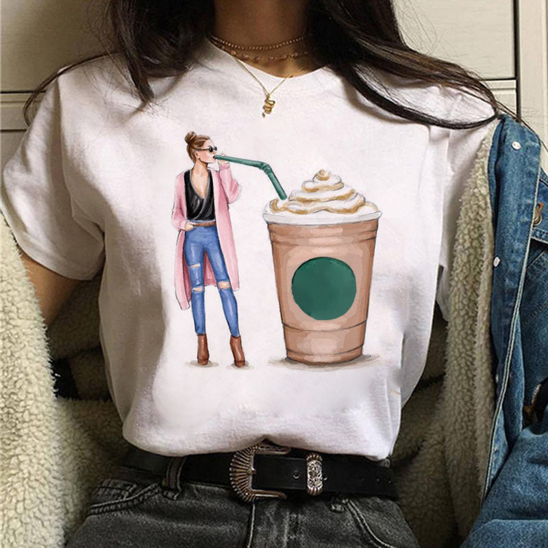 Fashion Women T Shirt Coffee Time Female Casual Tops Tee 90s