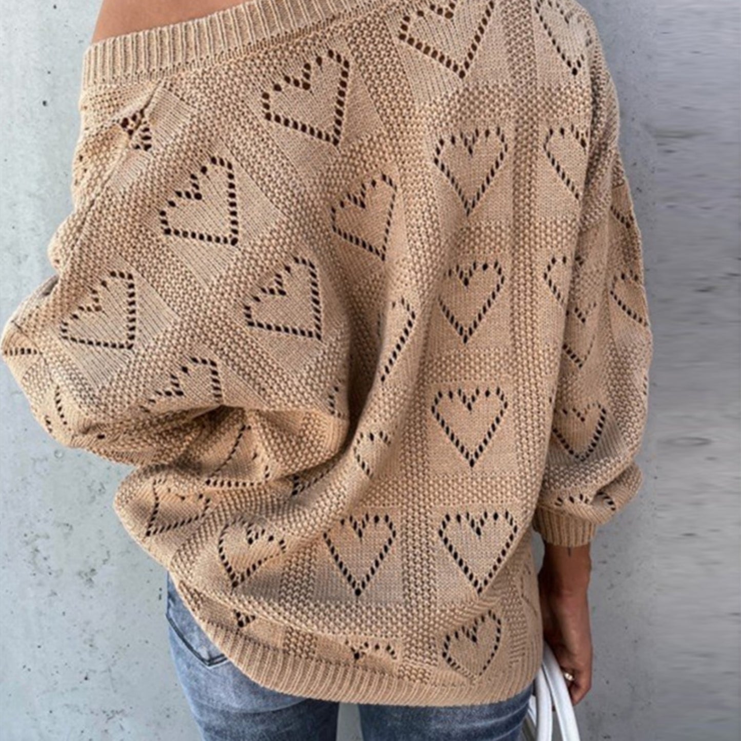 Women Love Heart Crochet Sweater