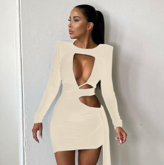 Women Hollow Out Long Sleeve Dresses.