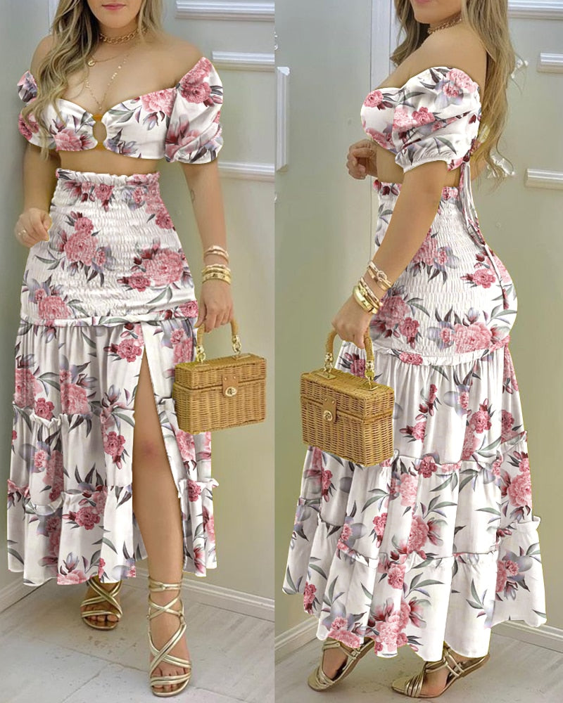 Women Fashion Floral Print Skirt Sets