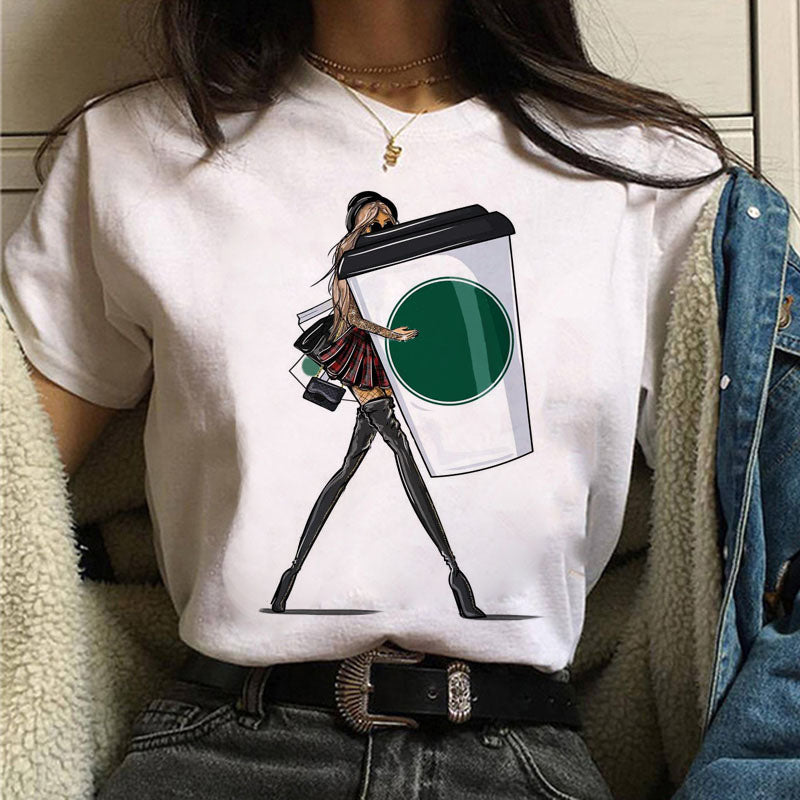 Fashion Women T Shirt Coffee Time Female Casual Tops Tee 90s