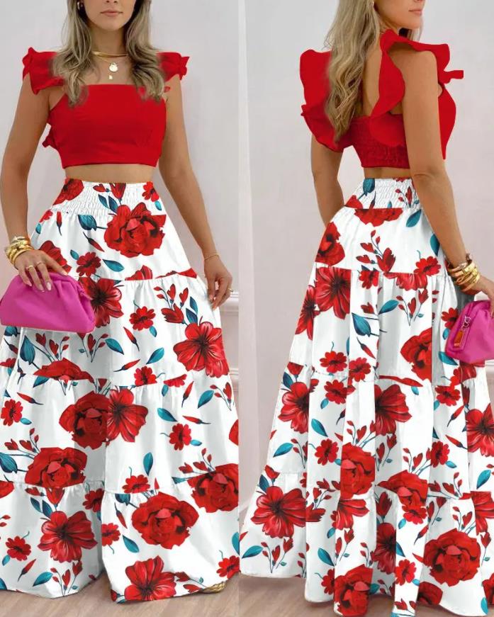 Women Fashion Floral Print Skirt Sets