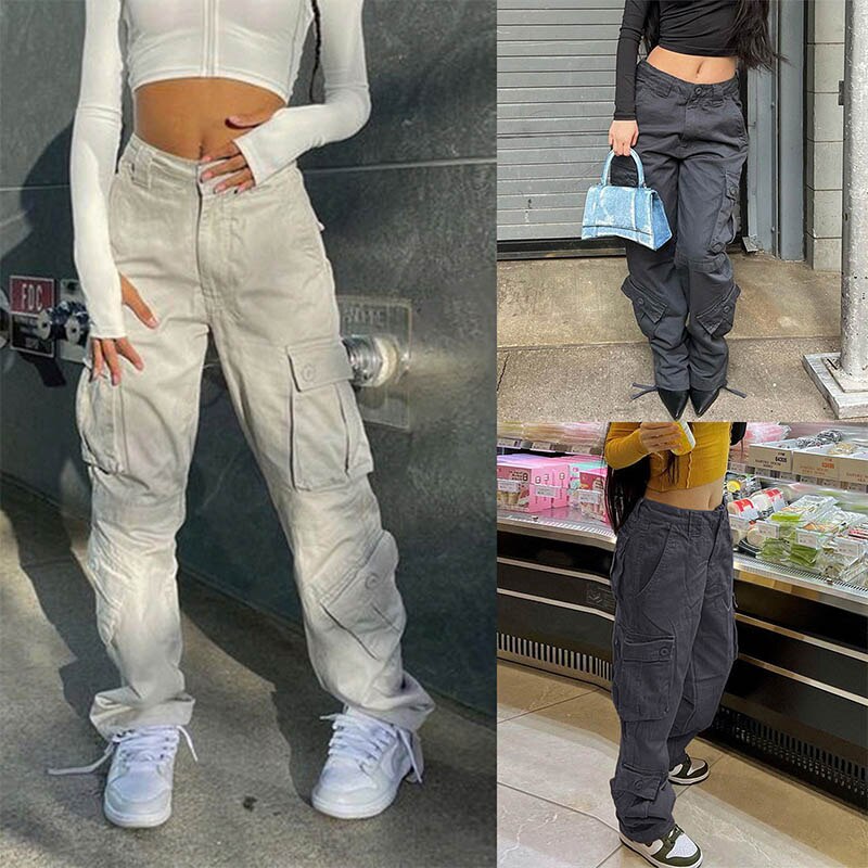 Women High Waist Multi Pocket Pants