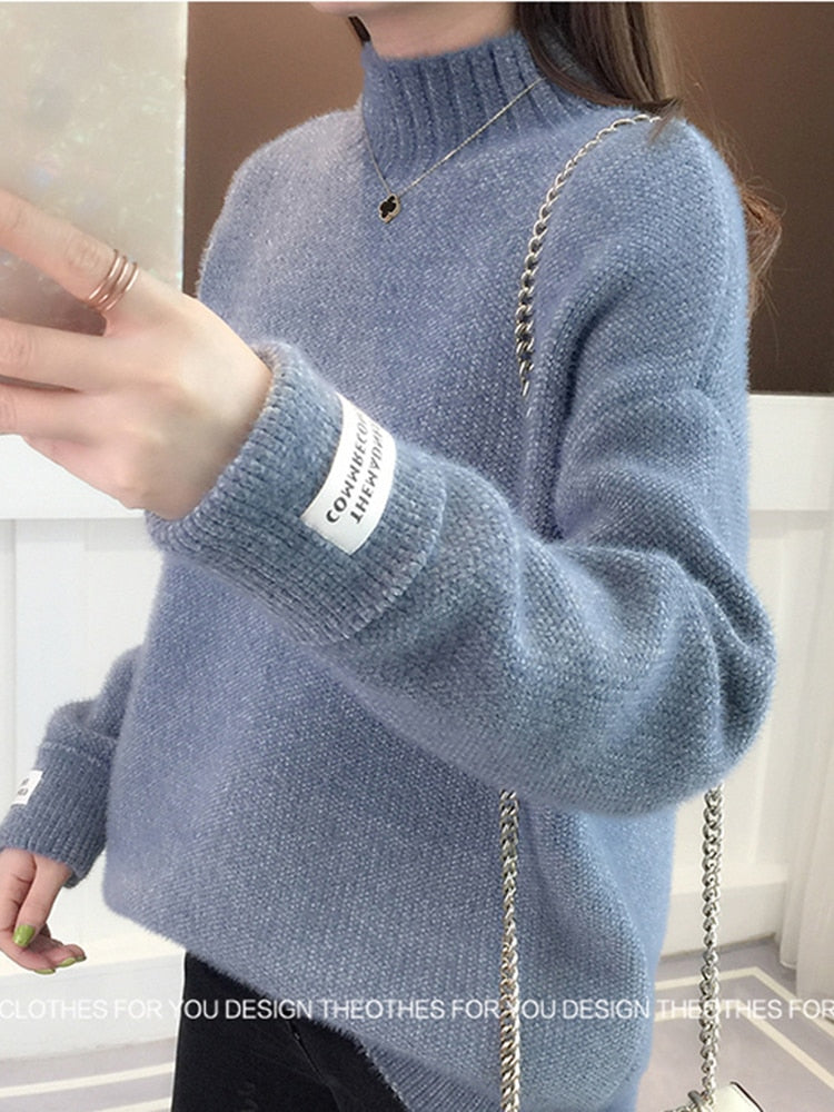 Women Knitted Winter Pullover Turtleneck Long Sleeve Sweater