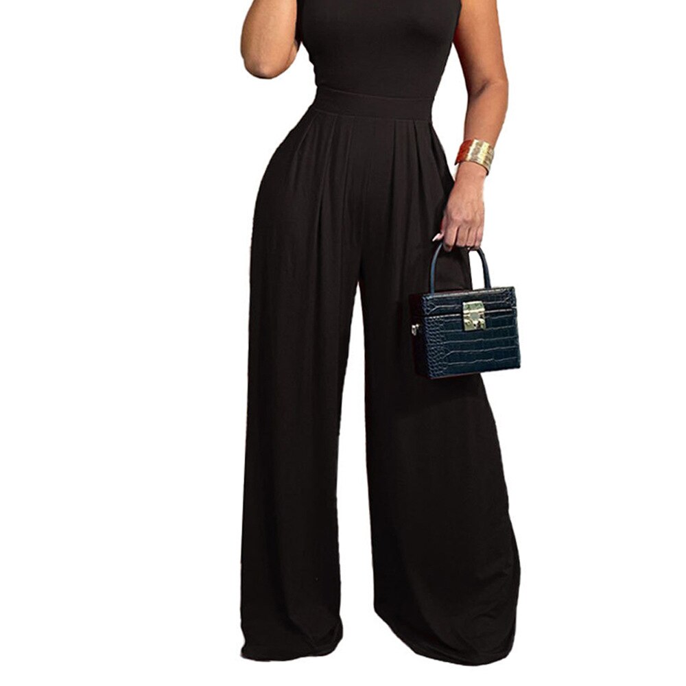 Women Casual Pants Long Wide Pants Solid Color High Waist