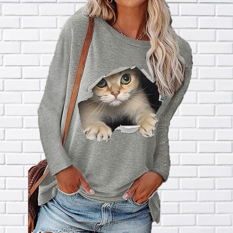 Women Casual Long Sleeves Feather Printed Sweatshirt