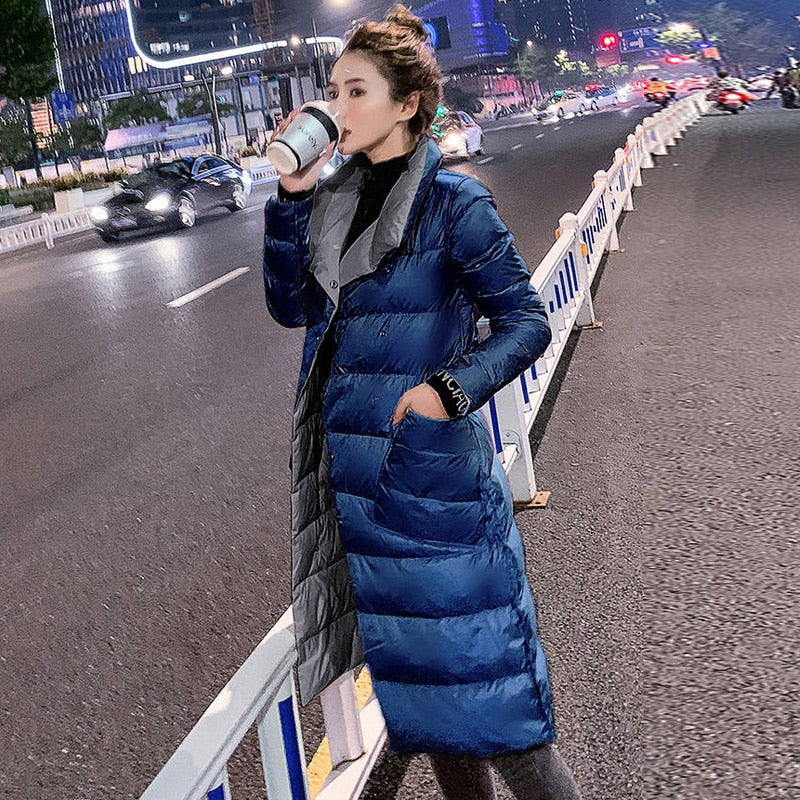 Women Double Sided Down Long Jacket