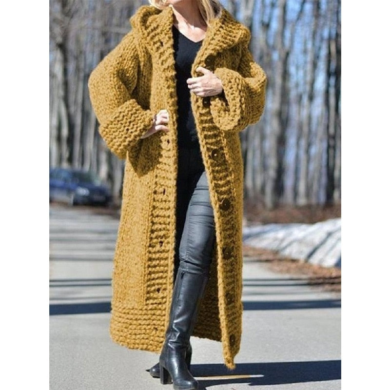 Women New Loose Knit Hooded Cardigan Sweater Coat