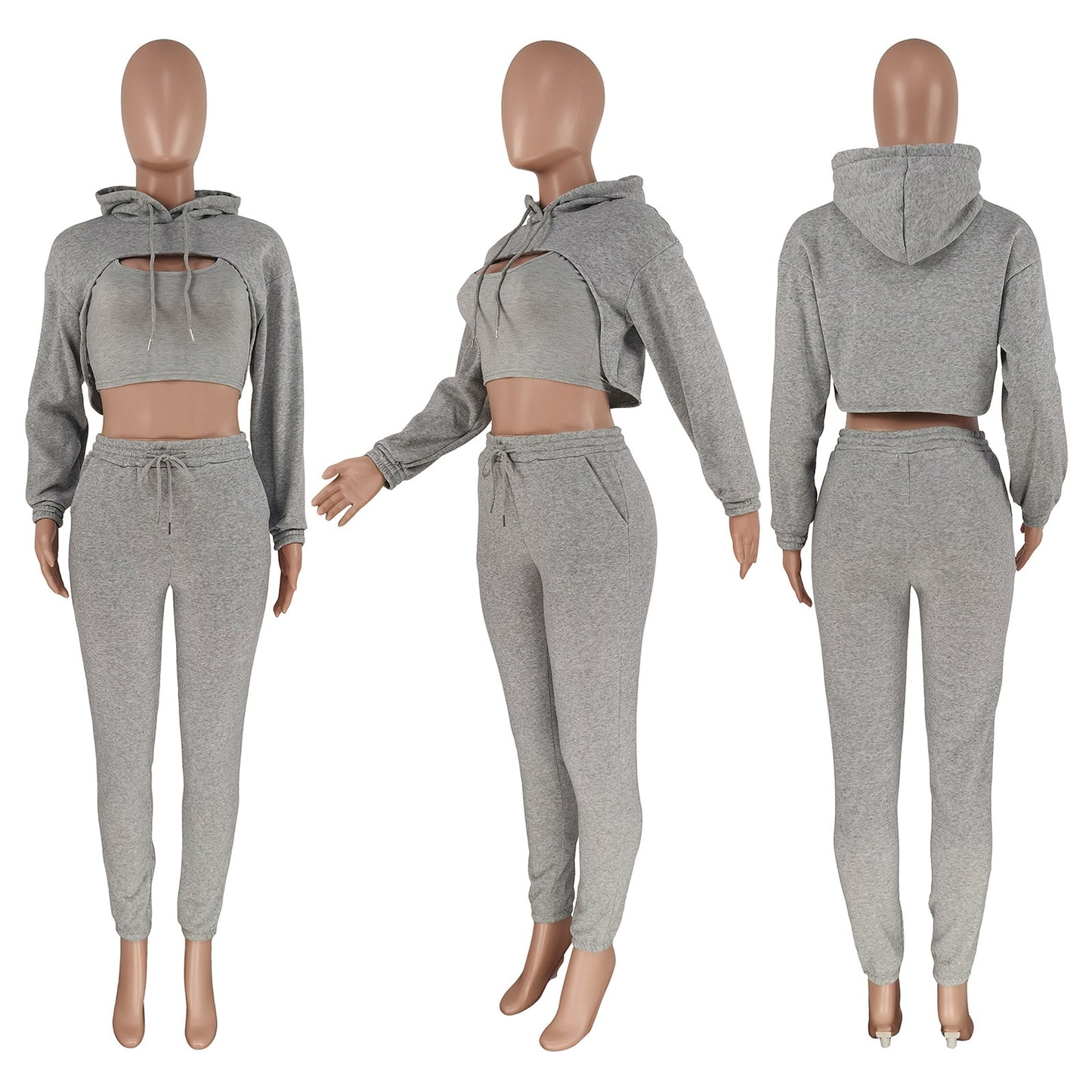 Women Winter Fleece Tracksuit Long-sleeved Hoodie Short Vest