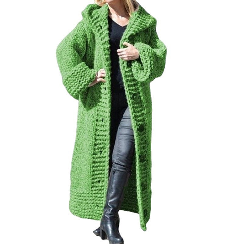 Women New Loose Knit Hooded Cardigan Sweater Coat