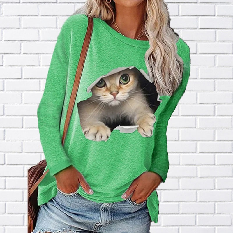 Women Casual Long Sleeves Feather Printed Sweatshirt