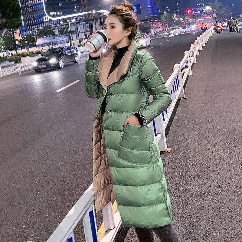 Women Double Sided Down Long Jacket