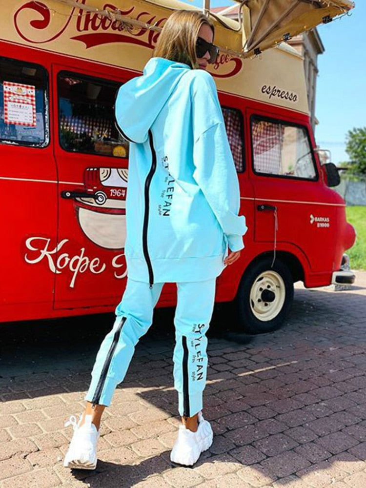 Women Letter Two Piece Sets Tracksuit Oversized Suit Pullover