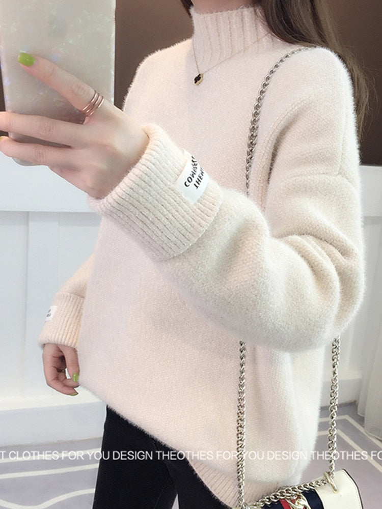 Women Knitted Winter Pullover Turtleneck Long Sleeve Sweater