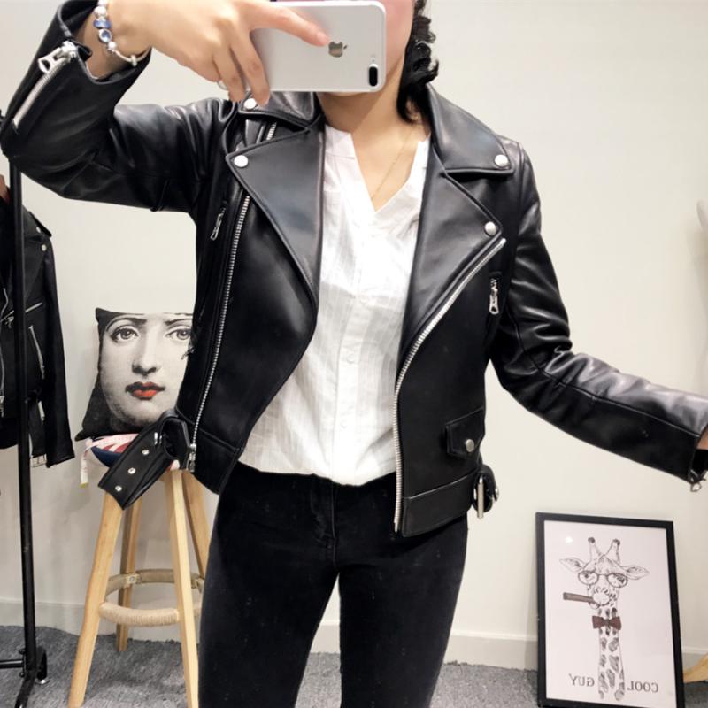 Women Pu Leather Jacket Woman Zipper Belt Short Coat