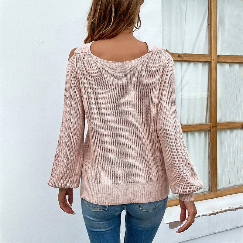 Women Casual Criss-Cross Neck Knit Sweater