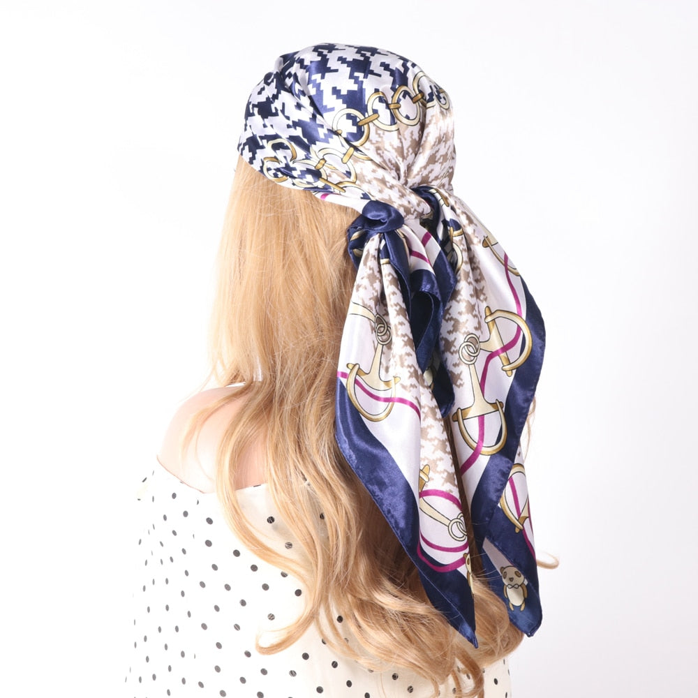 Women Vintage Four Seasons Silk Scarf top Headwraps