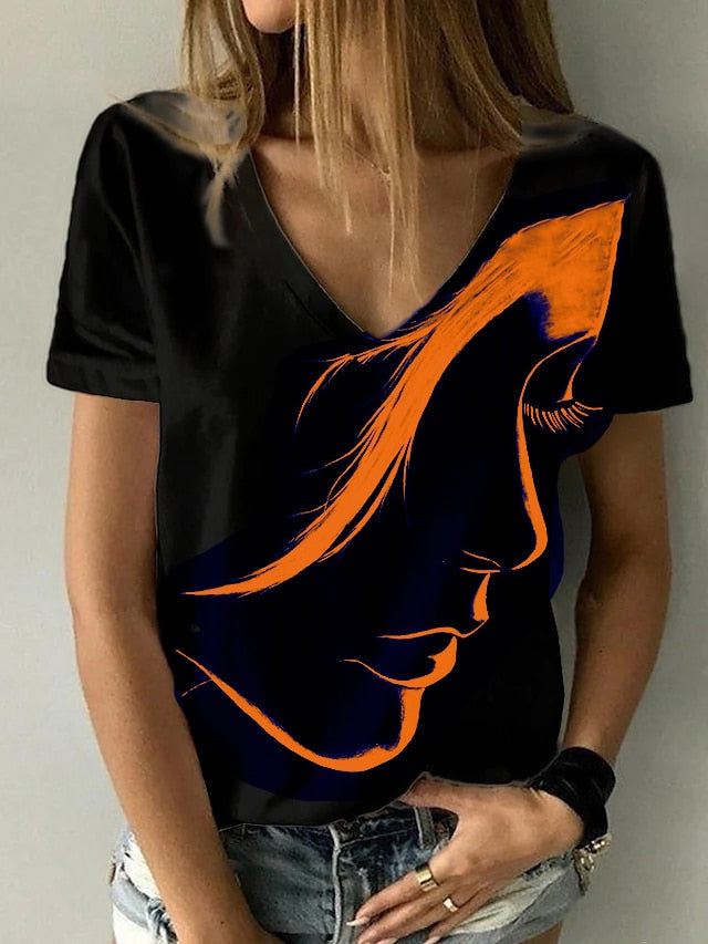 Women Fashion Abstract Portrait Painting T Shirt