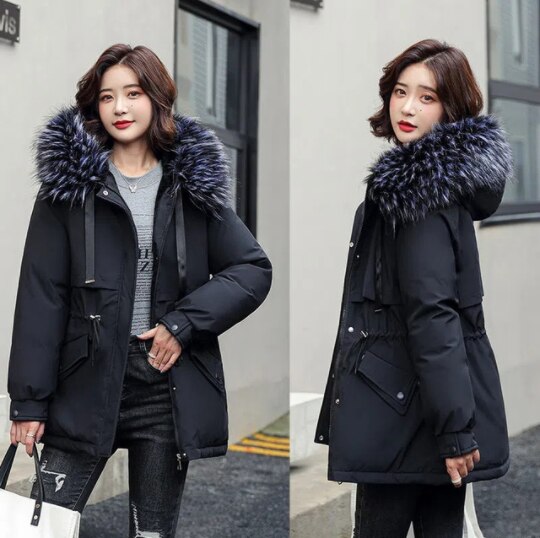 Women New Warm Winter Thick Jacket Coat Hooded Fur Collar Long Wool Liner