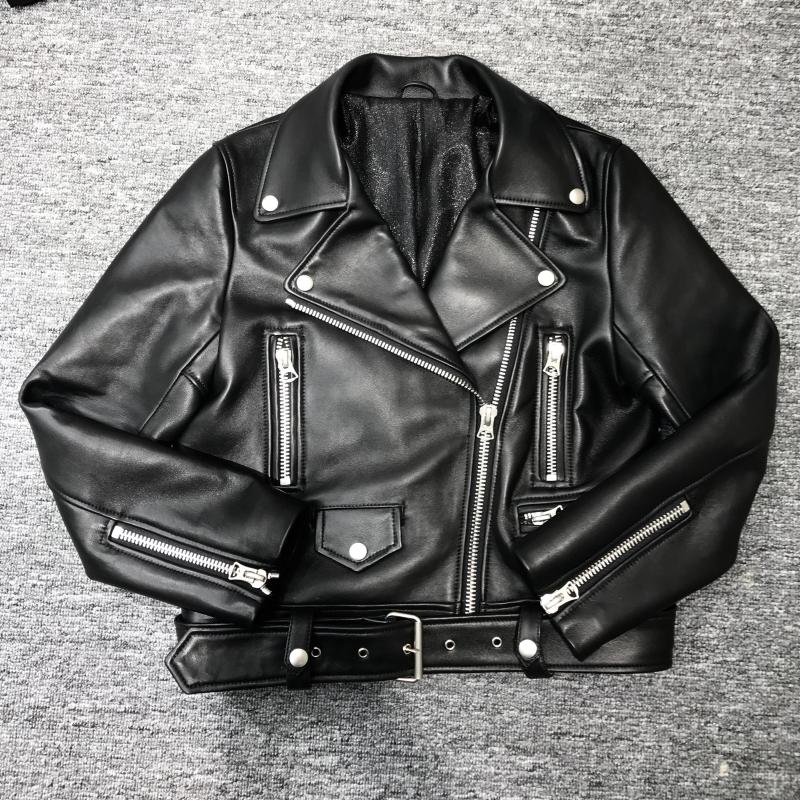 Women Pu Leather Jacket Woman Zipper Belt Short Coat