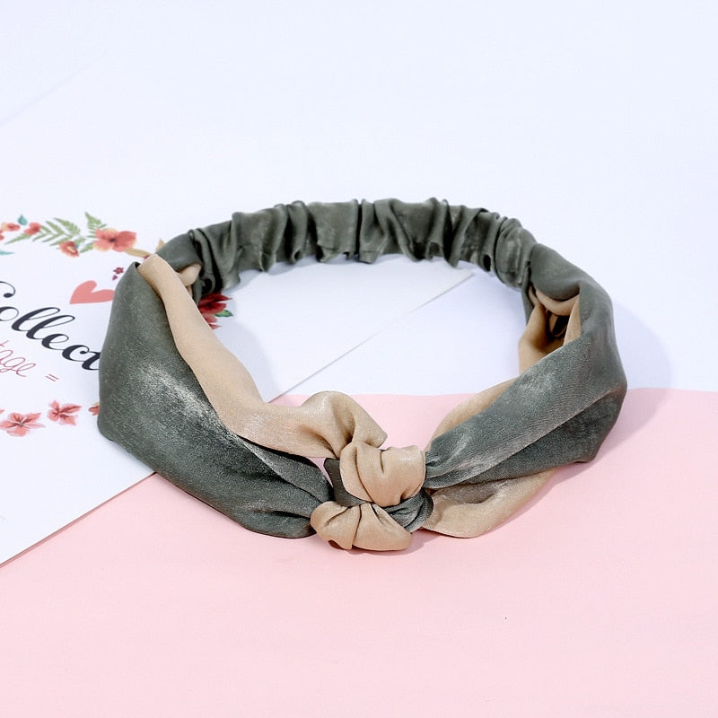 Women Elegant Soft Headband Vintage Cross Knot Elastic Hair Bands Solid