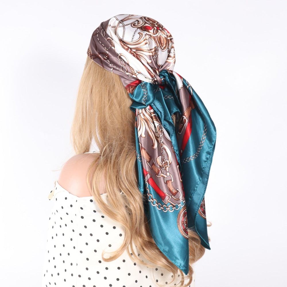 Women Vintage Four Seasons Silk Scarf top Headwraps