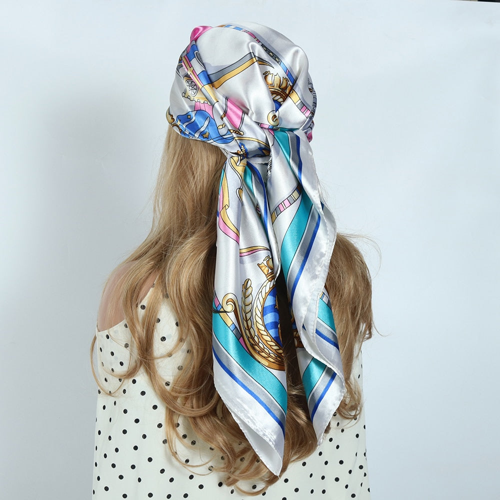 Women Vintage Four Seasons Silk Scarf top Headwraps