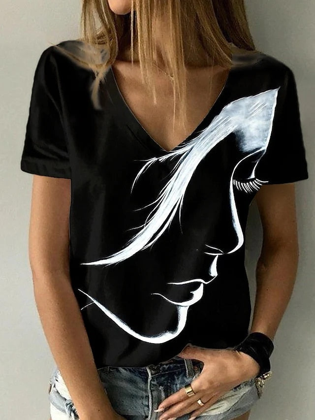 Women Fashion Abstract Portrait Painting T Shirt