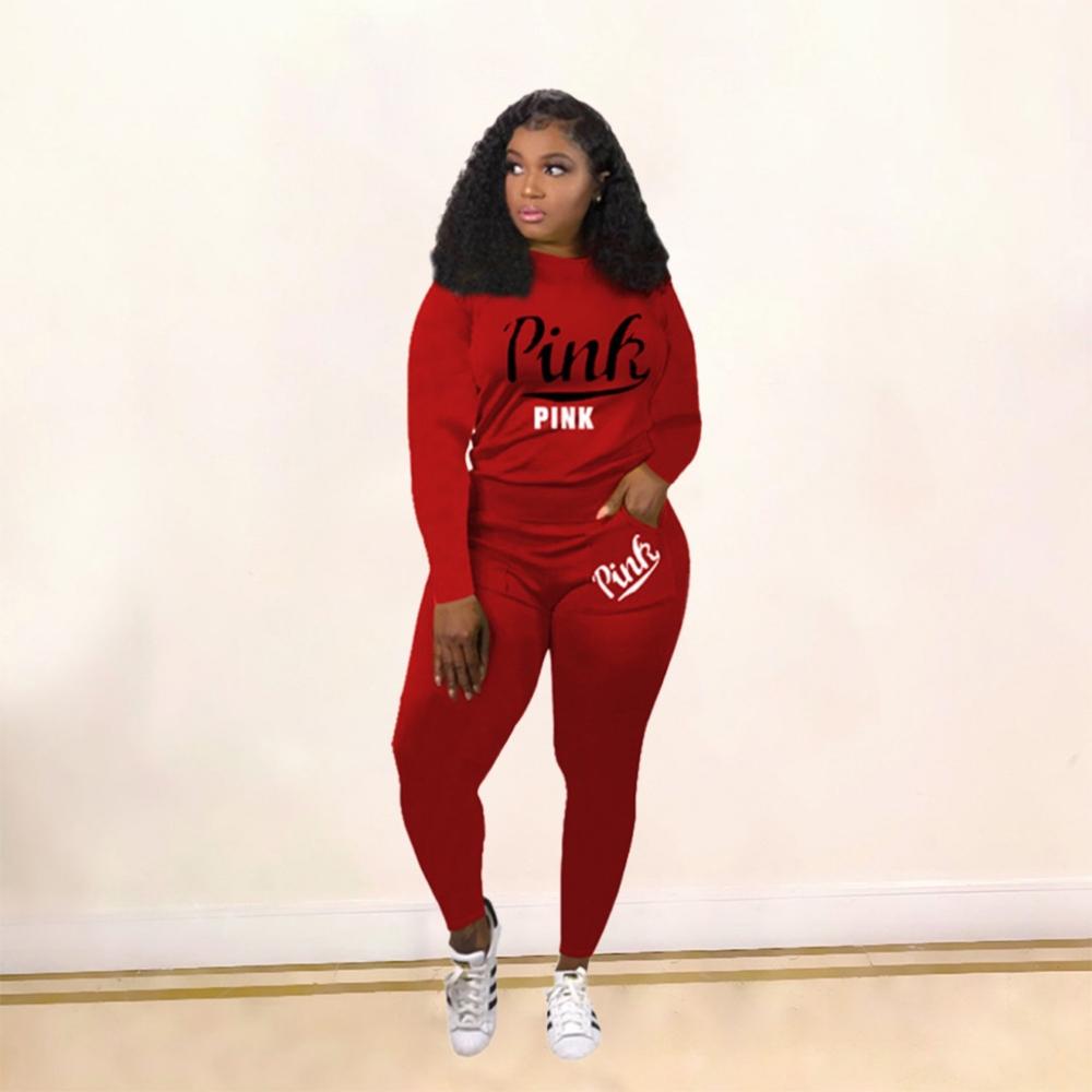 Women Pink Letter Print  Tracksuit Set