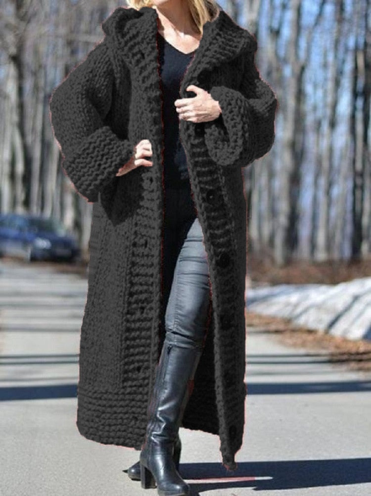 Women New Loose Knit Hooded Cardigan Sweater Coat