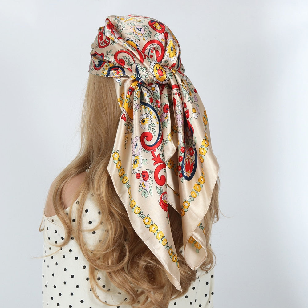 Women Vintage Four Seasons Silk Scarf top Headwraps