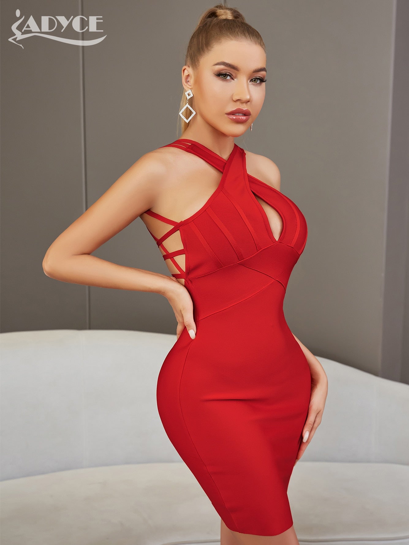 Women Sexy Backless Red Mini Night Club Dress