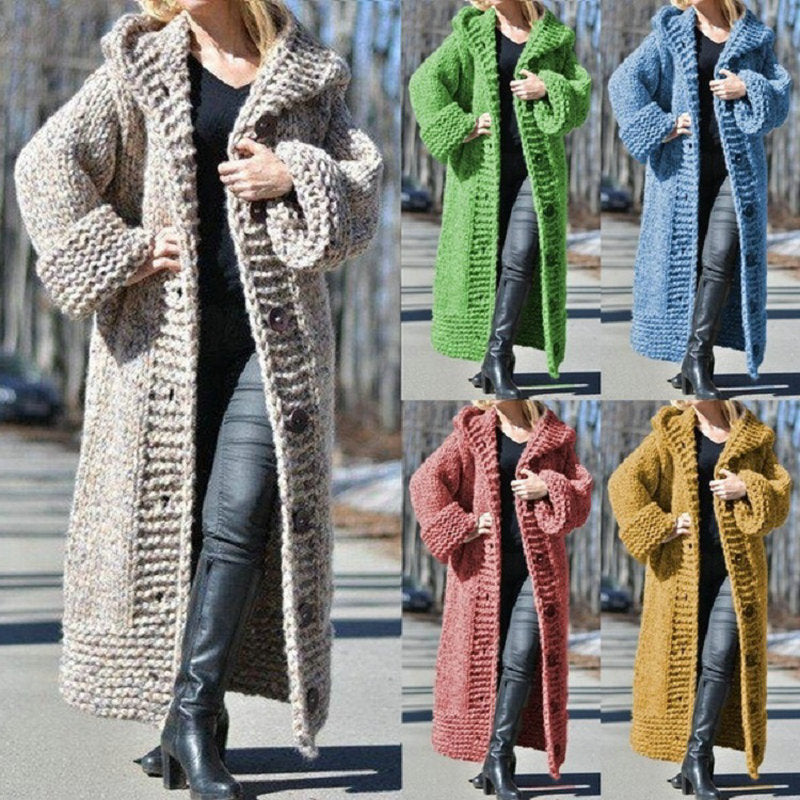 Women New Loose Knit Hooded Cardigan Sweater Coat