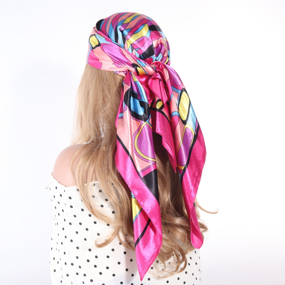 Women Vintage Four Seasons Silk Scarf top Headwraps