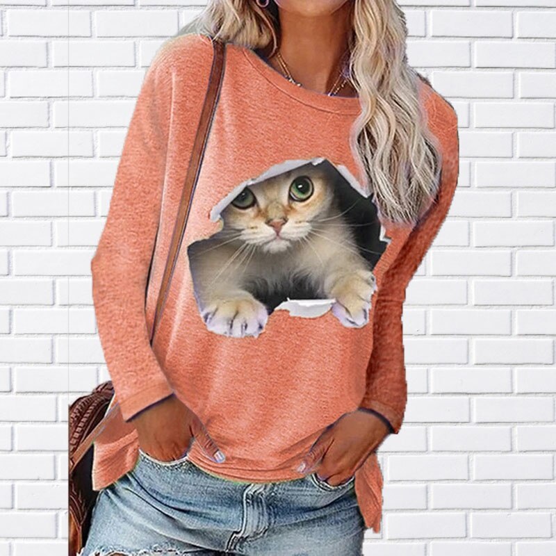 Women Casual Long Sleeves Feather Printed Sweatshirt