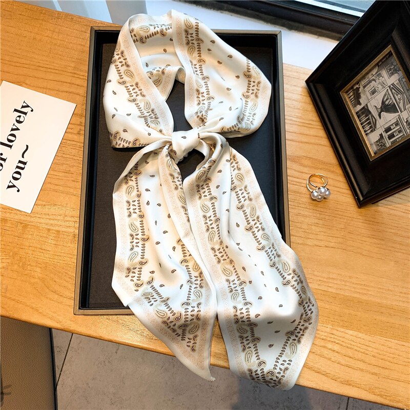 Women Silk Skinny Scarf Luxury Hair Bands Scrunchies Ribbon Lady Wrap Headband Neck Tie Foulard Female Bandana