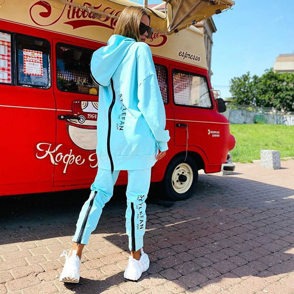 Women Letter Two Piece Sets Tracksuit Oversized Suit Pullover