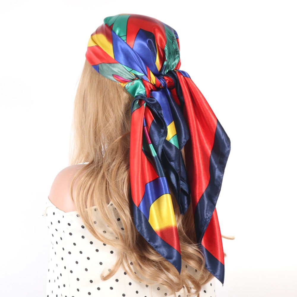 Women Vintage Four Seasons Silk Scarf top Headwraps