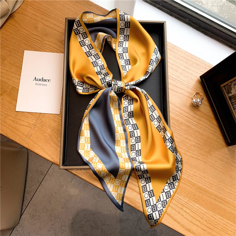 Women Silk Skinny Scarf Luxury Hair Bands Scrunchies Ribbon Lady Wrap Headband Neck Tie Foulard Female Bandana