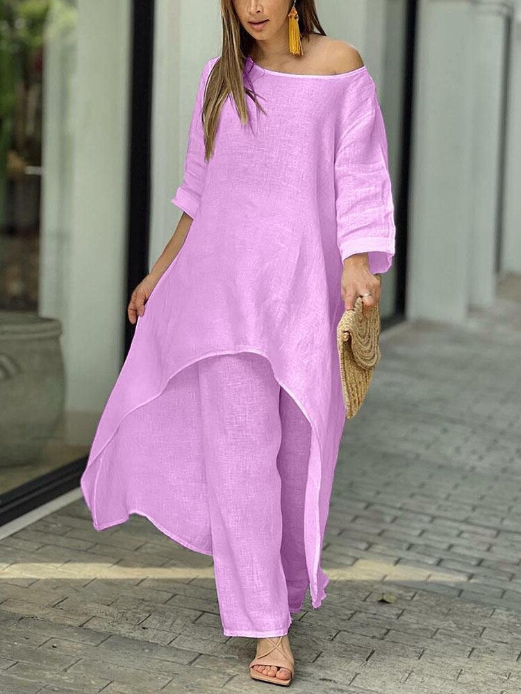 Women New Spring Summer LOOSE Leisure Long Sleeve Solid Color Two Piece Set