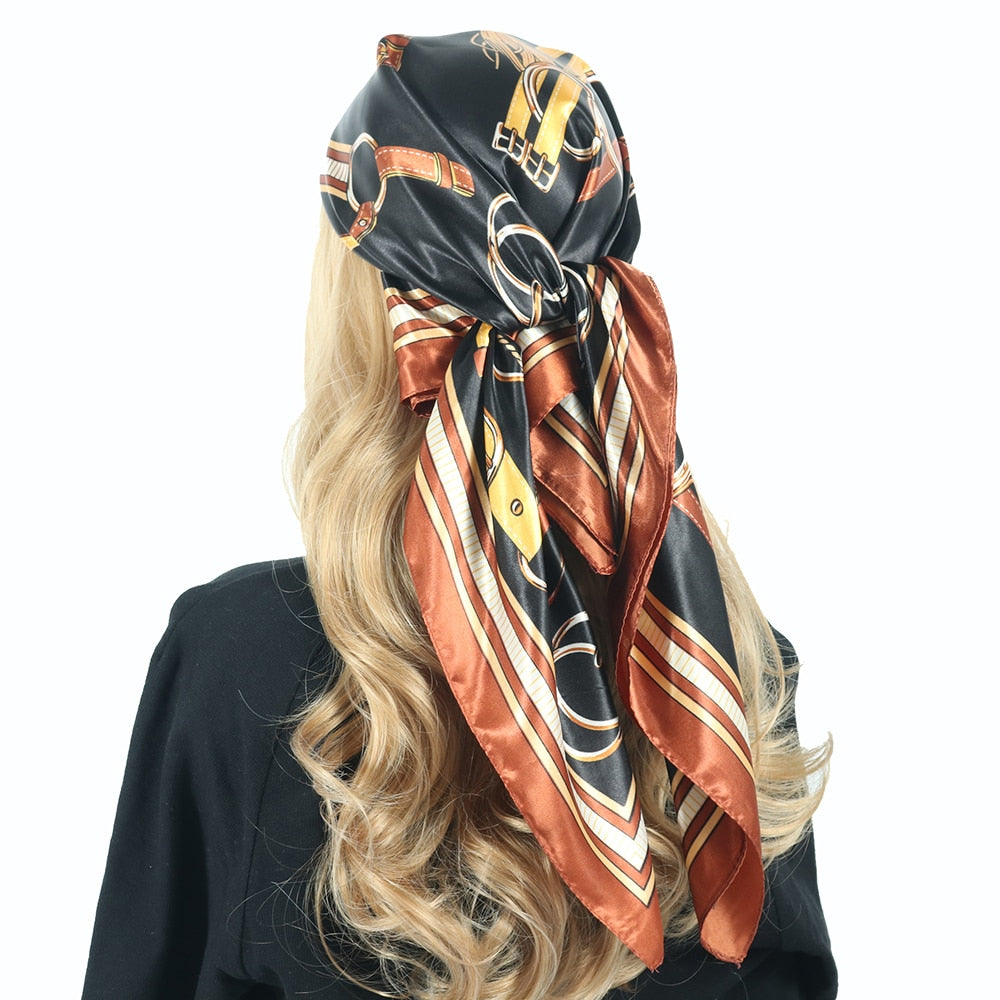 Women Vintage Four Seasons Silk Scarf top Headwraps