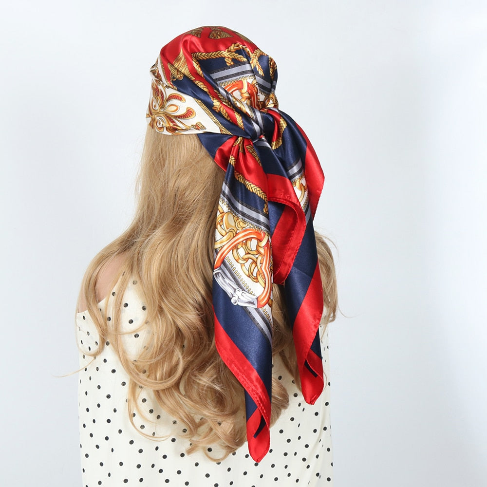 Women Vintage Four Seasons Silk Scarf top Headwraps