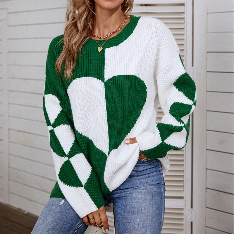 Women New Heart Knitted Pullover Sweater