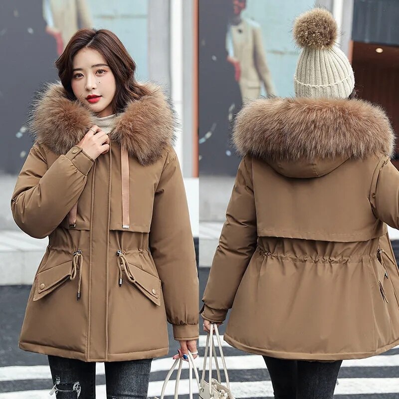 Women New Warm Winter Thick Jacket Coat Hooded Fur Collar Long Wool Liner