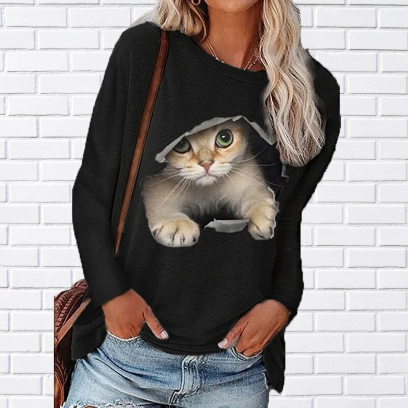 Women Casual Long Sleeves Feather Printed Sweatshirt