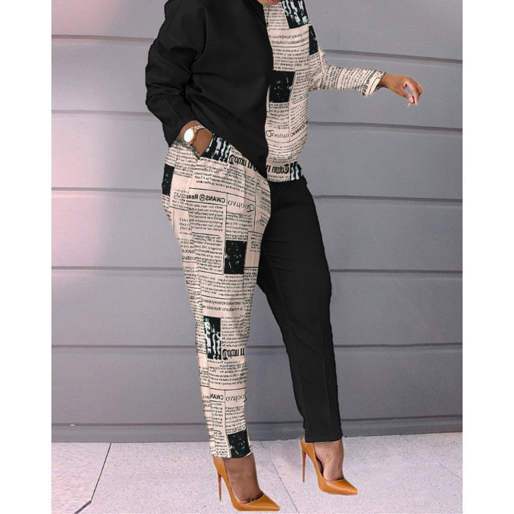 Women Casual Loose 2 Piece Set Drawstring Pockets Plaid Print Long Sleeve Top & Pants Set