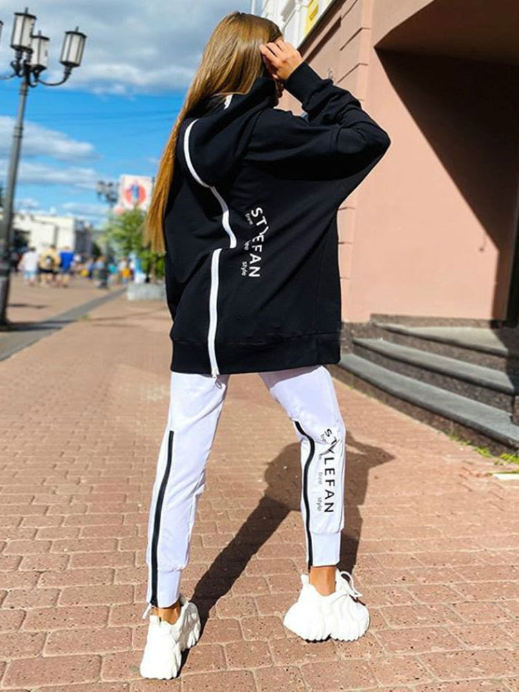 Women Letter Two Piece Sets Tracksuit Oversized Suit Pullover