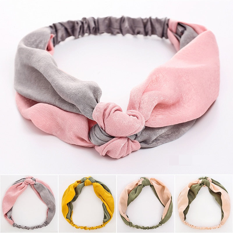 Women Elegant Soft Headband Vintage Cross Knot Elastic Hair Bands Solid