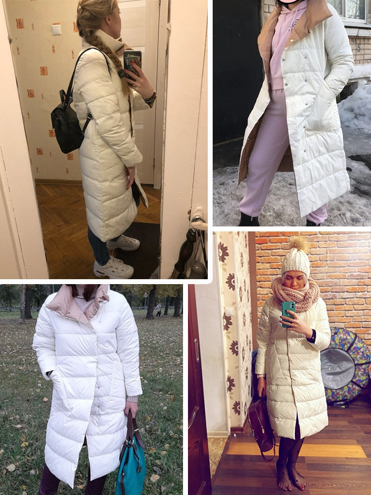 Women Double Sided Down Long Jacket