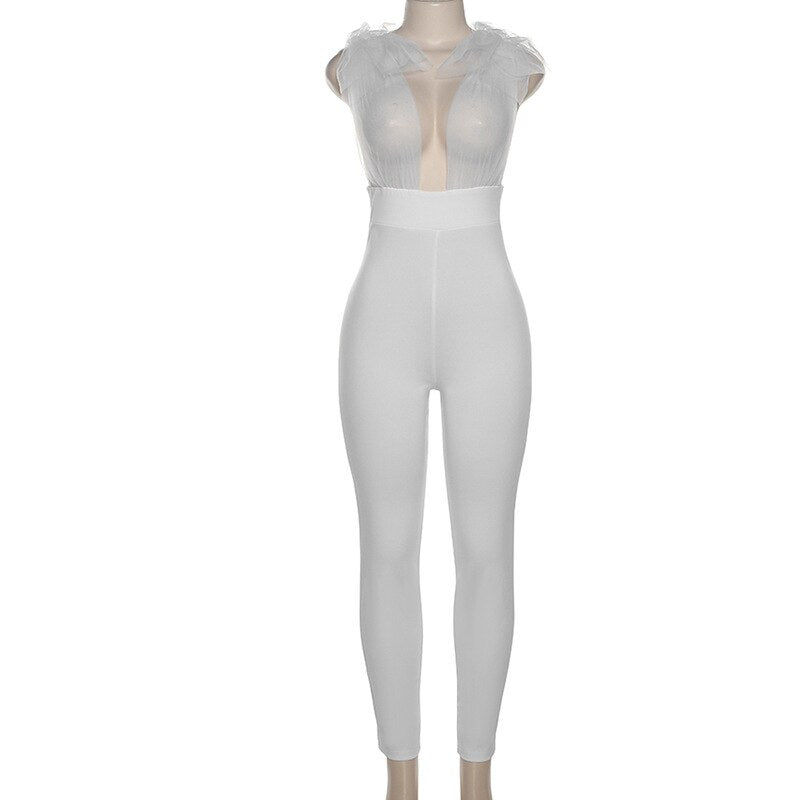 Womens Elegant White One-piece Jumpsuit Party Night Club Wear